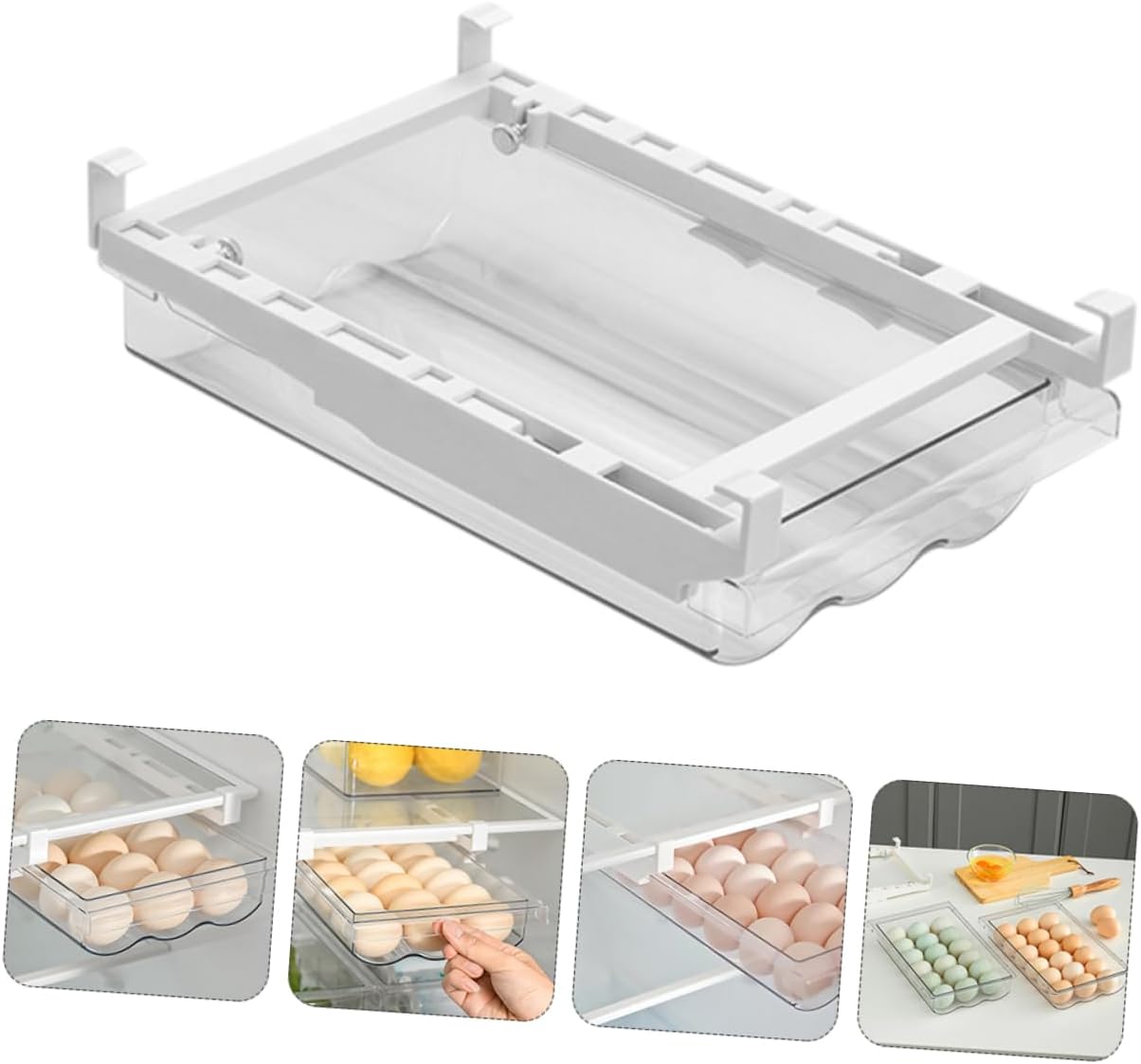 DOITOOL Refrigerator Egg Storage Box Transparent Hanging Egg Drawer Container for Fresh Eggs Space Saving Fridge Organizer Out Design for Home and Kitchen Use