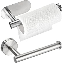 2PCS Paper Towel Holder Under The Cabinet, Self-Adhesive or Perforated Stainless Steel Paper Towel Holder for Kitchen, Bathroom & Storage Cabinet Silver