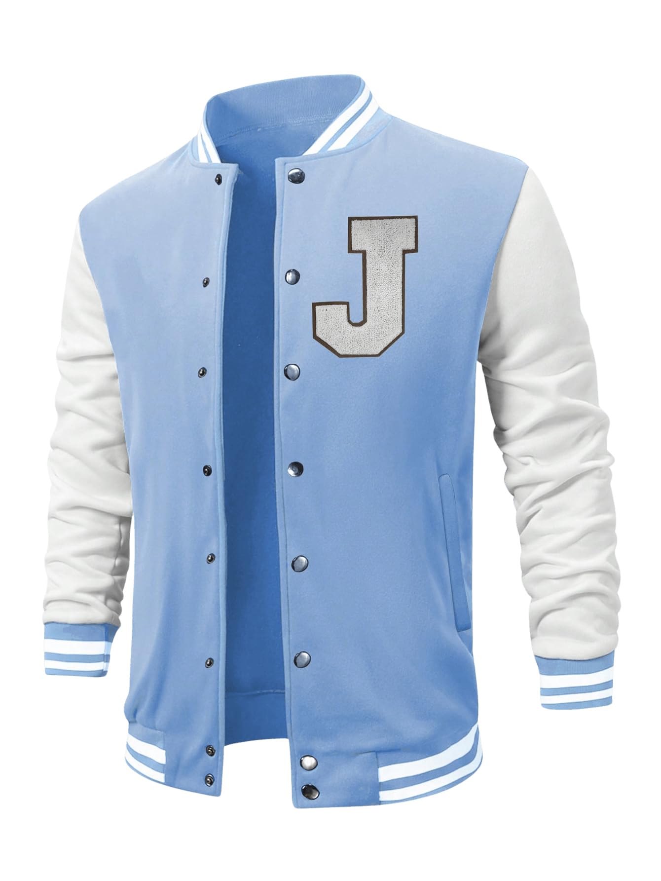 SOLY HUX Men's Bomber Jacket Color Block Letter Graphic Long Sleeve Baseball Varsity Jacket Coat Blue Letter Medium