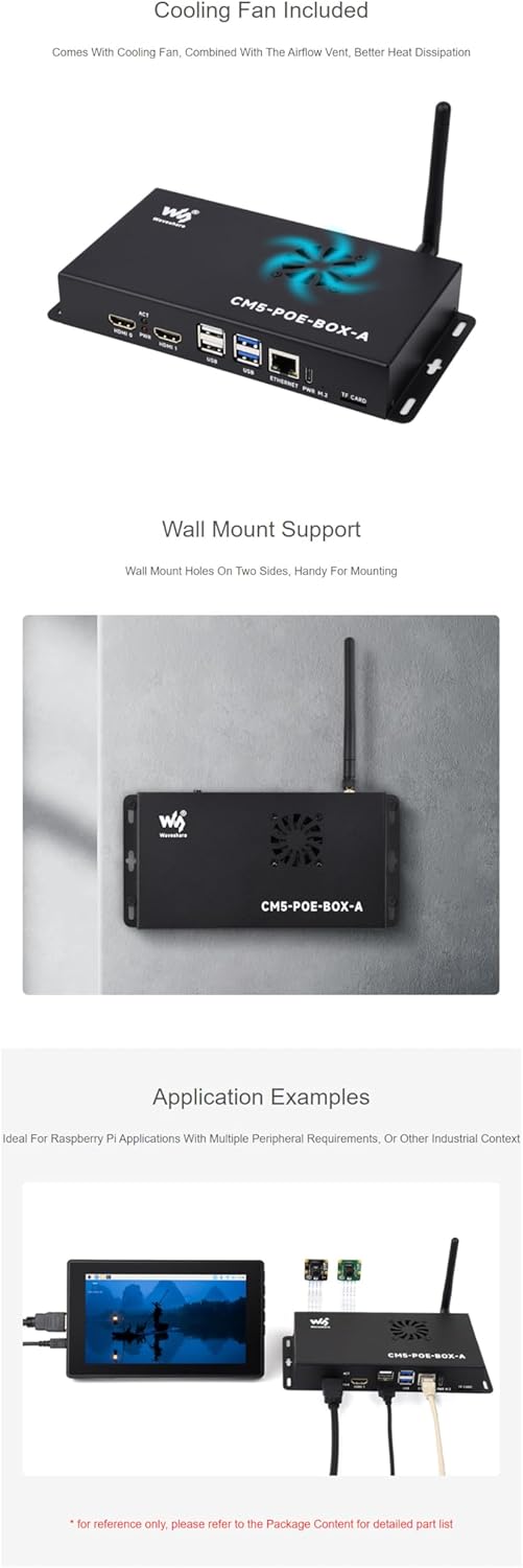 Fits Raspberry Pi Compute Module 5 IO Board with PoE Feature, M.2 NVMe SSD Support, GPIO Header,Ethernet, USB, HDMI &Metal Case, Power Supply,Cooling Fan