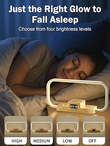 Miniatura 4 de Lámpara de noche LED con cargador inalámbrico, lámpara de noche 3 en 1 con control táctil, 5 modos de color y regulable, lámparas de escritorio con