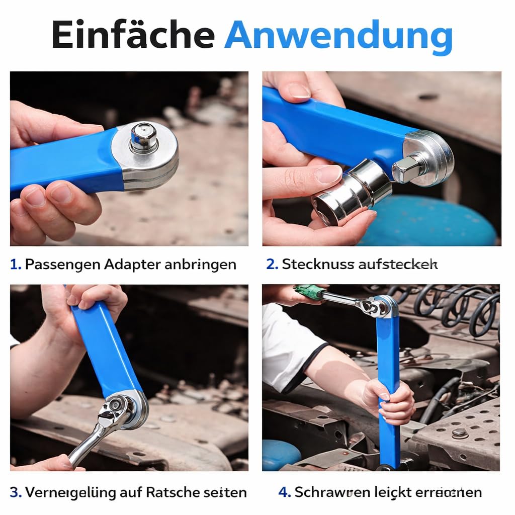 DZ'HUE Schraubwerk -Offset Schlussel, 39 m (15 Inch) Ratchet Extension With Chain Drive, Includes 1/4 Inch, 3/8 Inch & 1/2 Inch Adapter Torque For Versteckte Schraube In The Car Engine (1pcs)