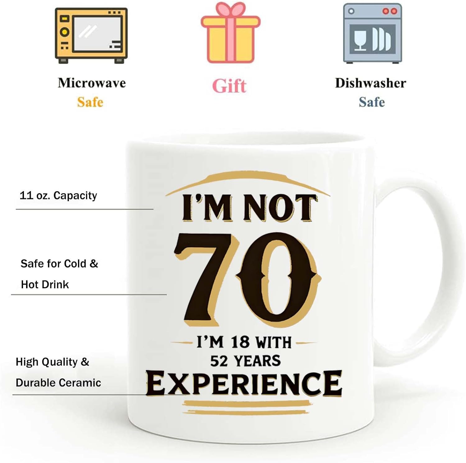 70th Coffee Mugs Birthday Gift for Women Men 11oz, 70 Year Old Valentine Day Gifts, Vintage 1956 Coffee Cup with Spoon, Unique Turning 70 Idea Gifts for Grandma Grandpa Mom Dad Aunt Mugs - Image 3