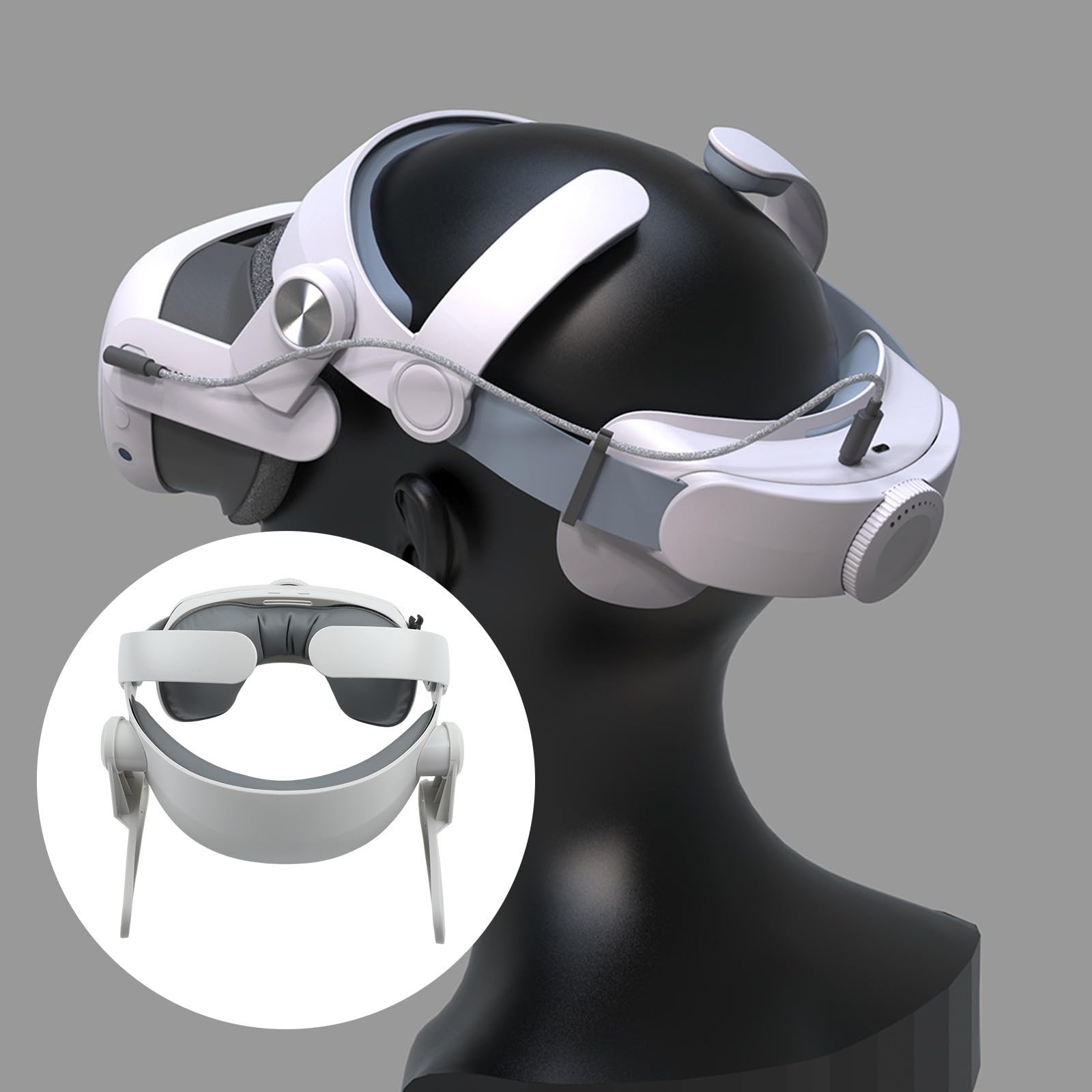 Correa para la cabeza 3/3S con batería, carga rápida DualBoost, ajustable para dial y acolchado grueso, juegos de realidad virtual extendida, color blanco