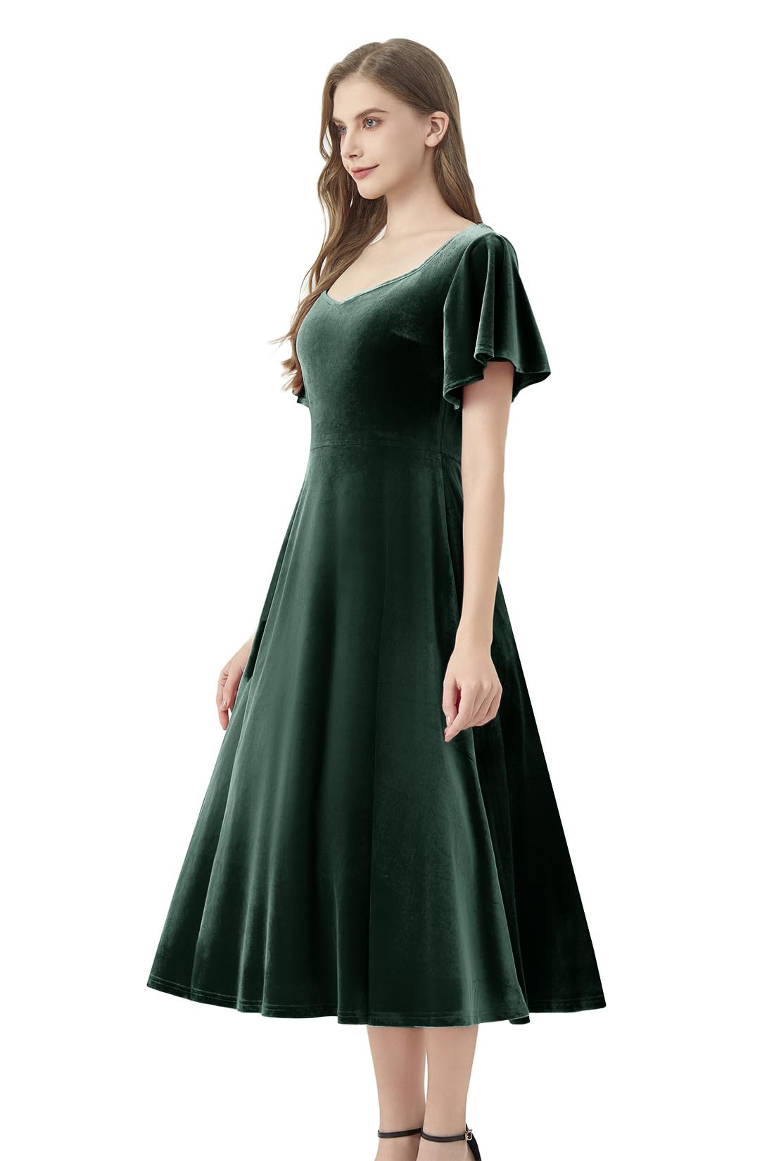AXOE Femme Robe de Soirée Velour Mi Longue Chic et Glamour pour Invitée Mariage Ceremonie Cocktail