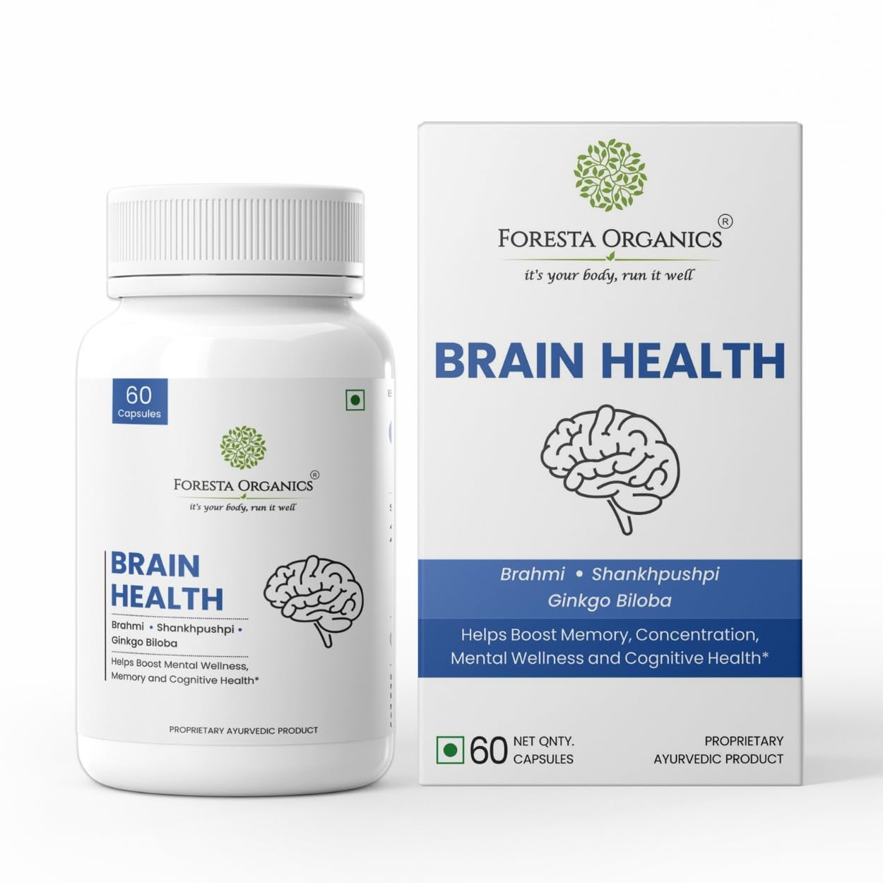 Brain Health Natural Extracts Of Brahmi, Shankpushpi & Gingko Biloba | Brain Booster - 60 Capsules