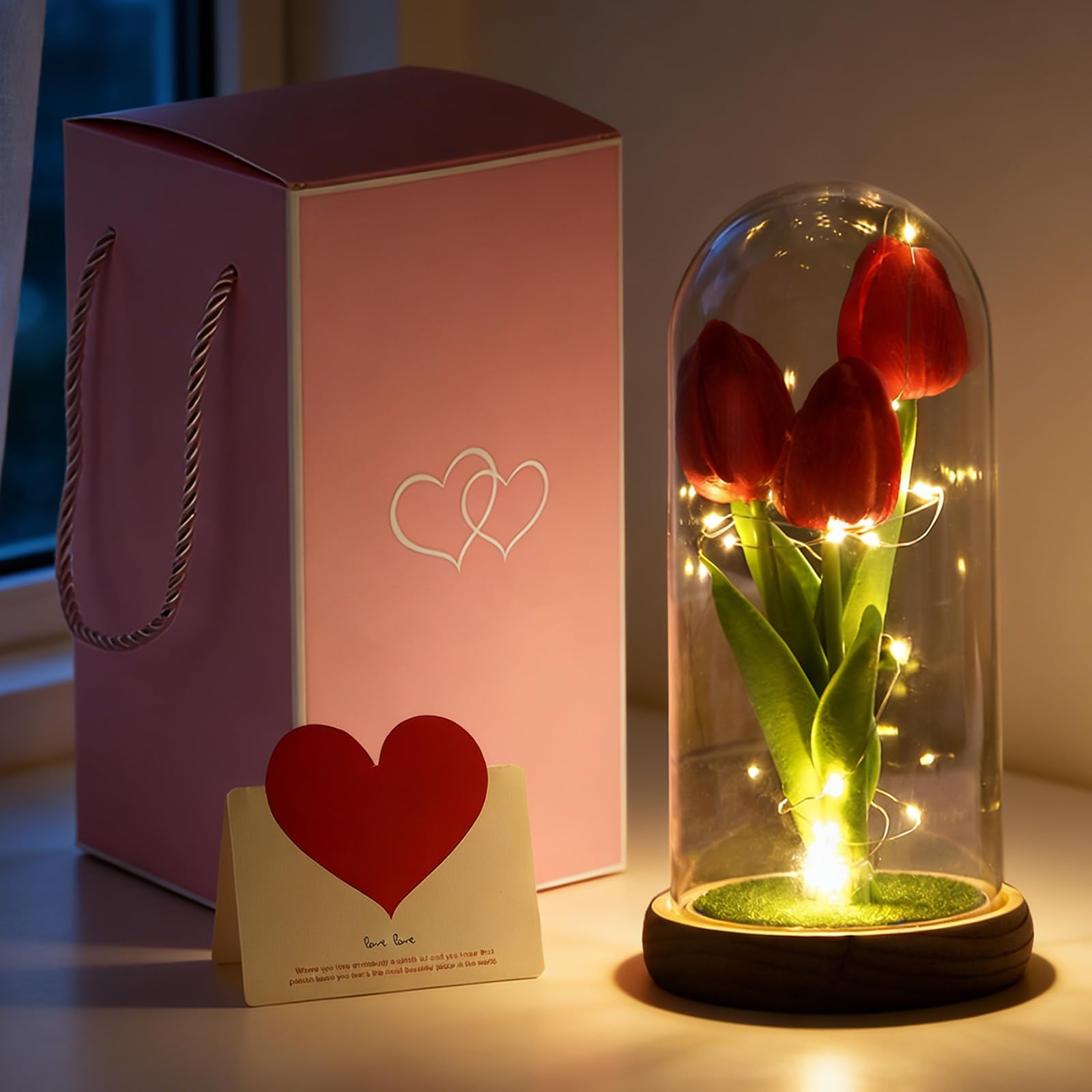 AWSOLAR Eternal Tulip Night Light, Red Tulip Lamp, Flower Lamp, Mother Gifts, Valentines Gifts for Women
