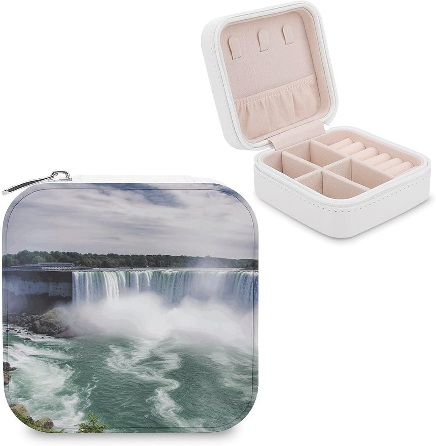 Travel Jewelry Box for Women Waterproof PU Leather Niagara Falls Jewelry Organizer Tangle Free Portable Storage Holder Case for Necklace Pendant Bracelet Ring Watch Earring Bangle