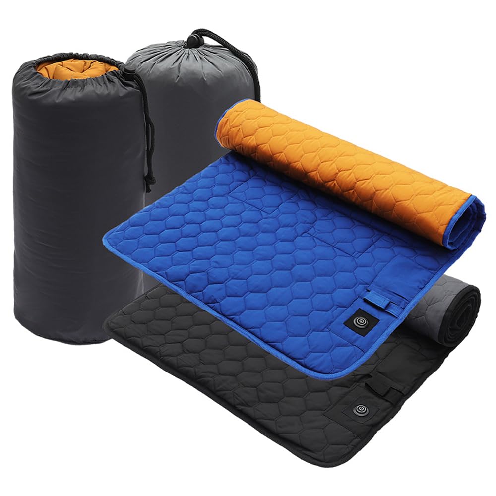 Pongnas Estera Calefactora USB, Almohadilla para Dormir con Calentamiento de 7 Zonas, Estera de Camping con Temperatura Ajustable y Bolsa de Almacenamiento para Uso en Interiores y (BLACK)