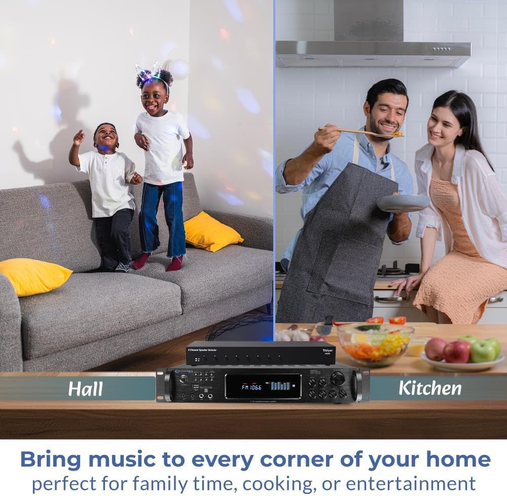 Vaiyer 8-Channel Speaker Selector Switch Box – 1200W Max Multi-Room Speaker Distribution Hub with Impedance Protection – Control Up to 8 Pairs of Speakers with One Amplifier