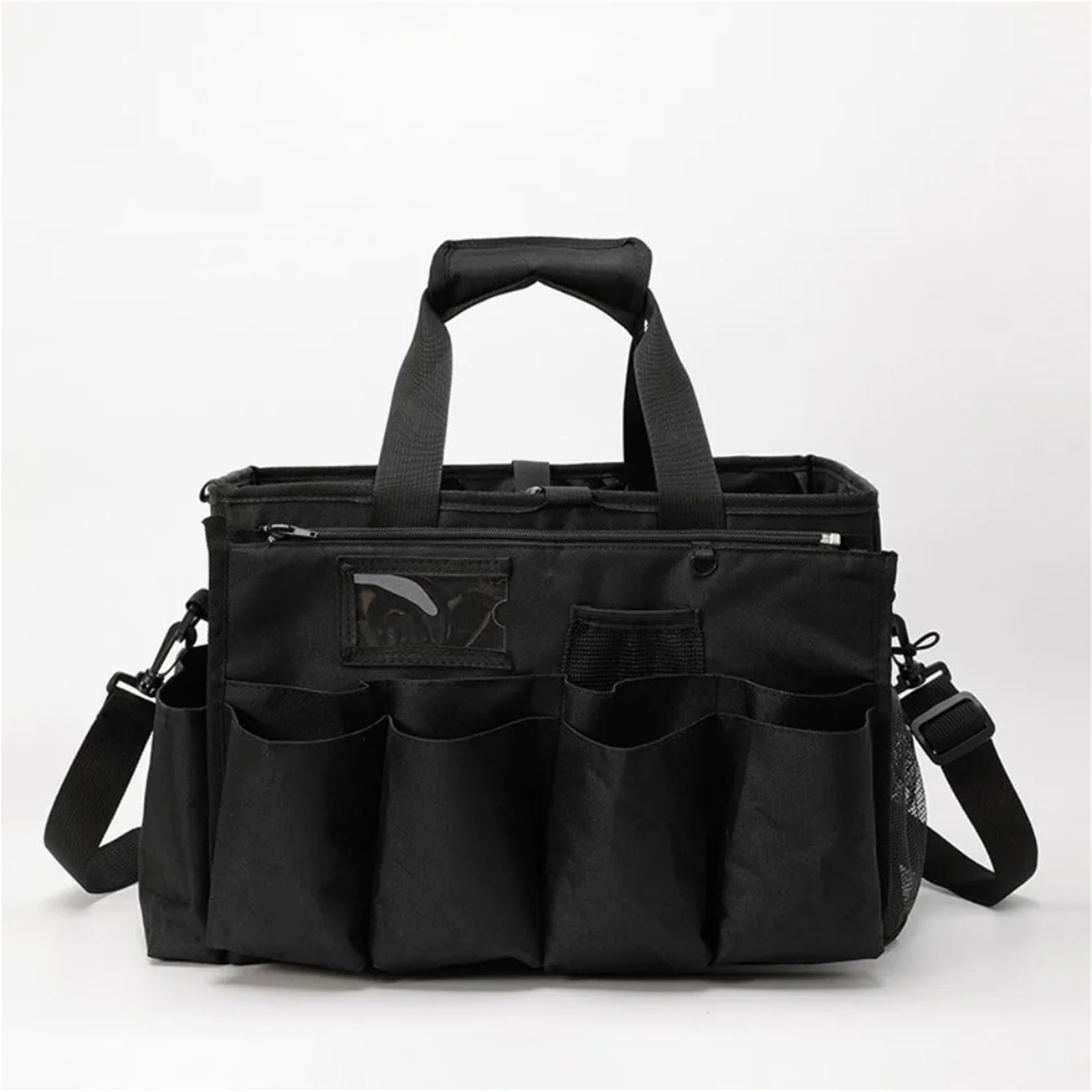 Reinigungs-Caddy-Tasche Verstellbare Schultergurte Aufbewahrungstasche for Reinigungswerkzeuge Oxford-Stoff mit Mehreren Taschen Werkzeugtasche for Elektriker Große Kapazität Weite Öffnung(Black)
