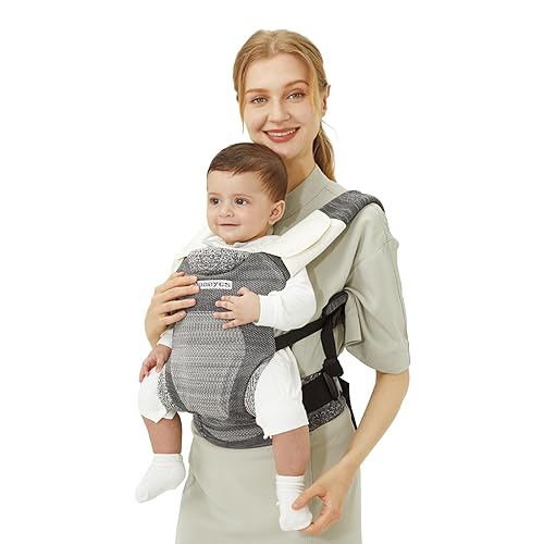 Portabebés para recién nacidos a niños pequeños, ergonómico, transpirable y ligero, portabebés para 7-33 libras, fácil ajustable, suave, gris