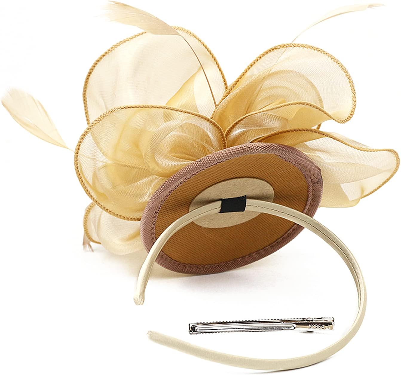 Fascinator Hats for Women Feather Flower Hair Clip Brooch Wedding Tea Party Hat Derby Race Headwear