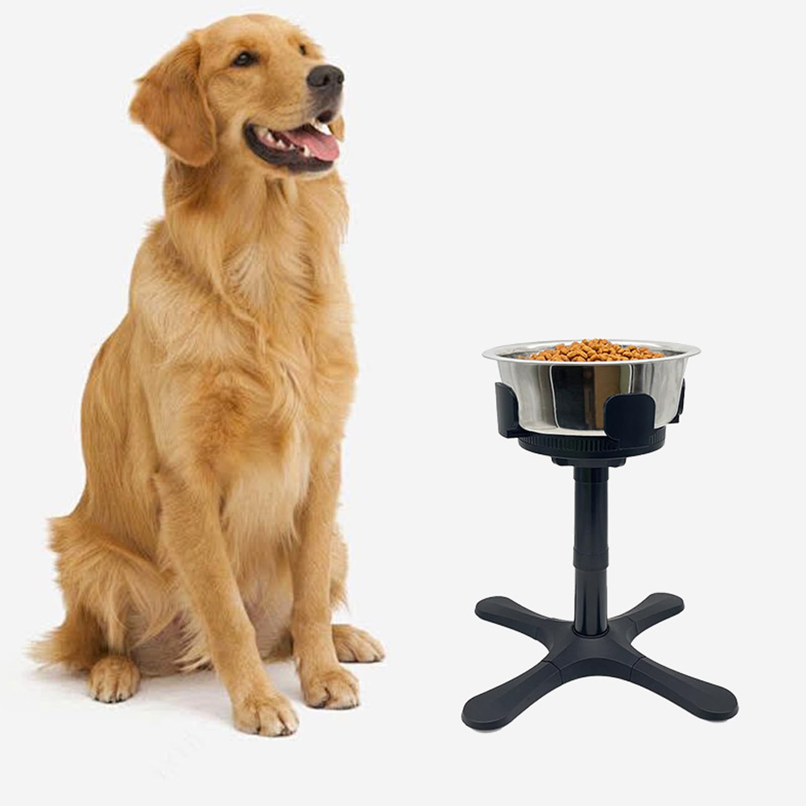 Supporto per ciotola per alimenti per animali domestici ad altezza variabile per animali con base larga per fuoriuscite e ribaltamento durante l'alimentazione Supporto regolabile in altezza per