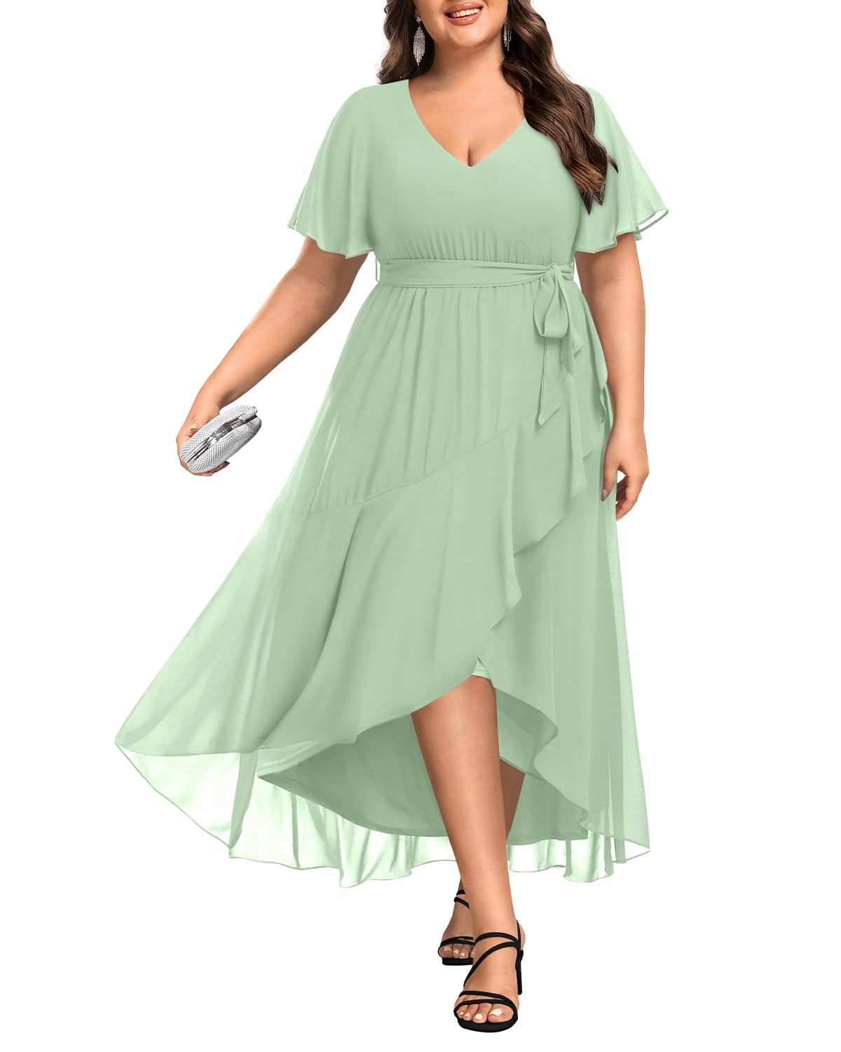 Talisea Womens Plus Size Long Dress Chiffon High Low Split Ruffle Evening Bridesmaid Wedding Guest Formal Maxi Dresses
