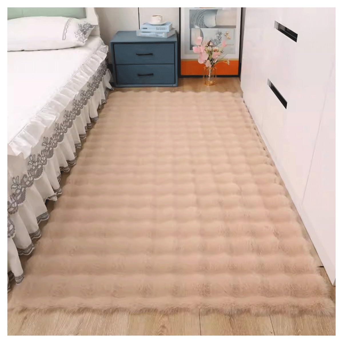 Carpet ultra doux moderne en fausse fourrure kaki pour chambre d'enfant
