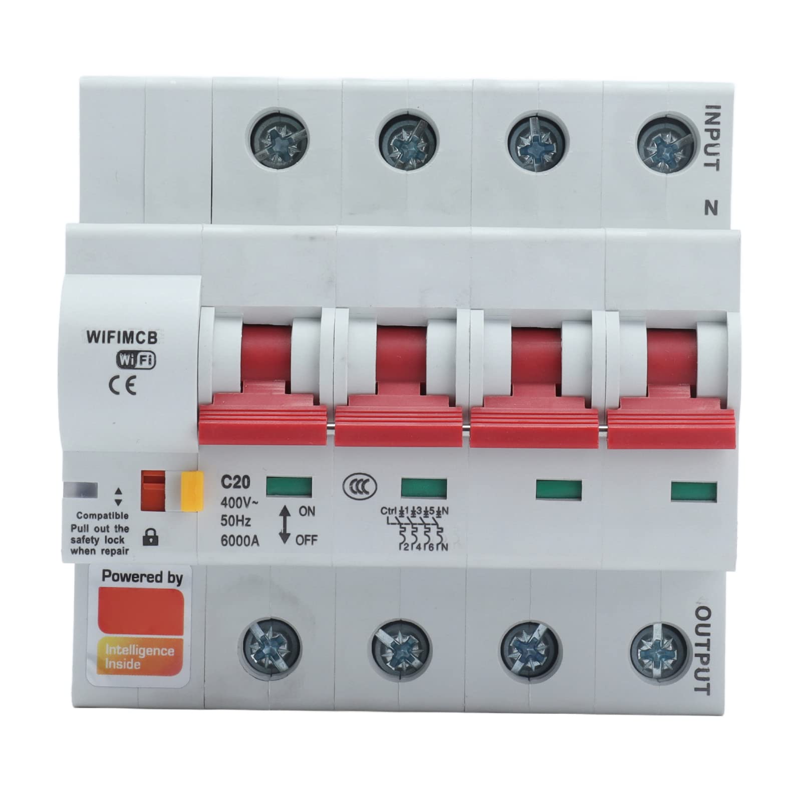 Disyuntor WiFi Inteligente 4 Polos 25A 400V CA para Hogar Inteligente con Control Remoto y Cerradura de Seguridad