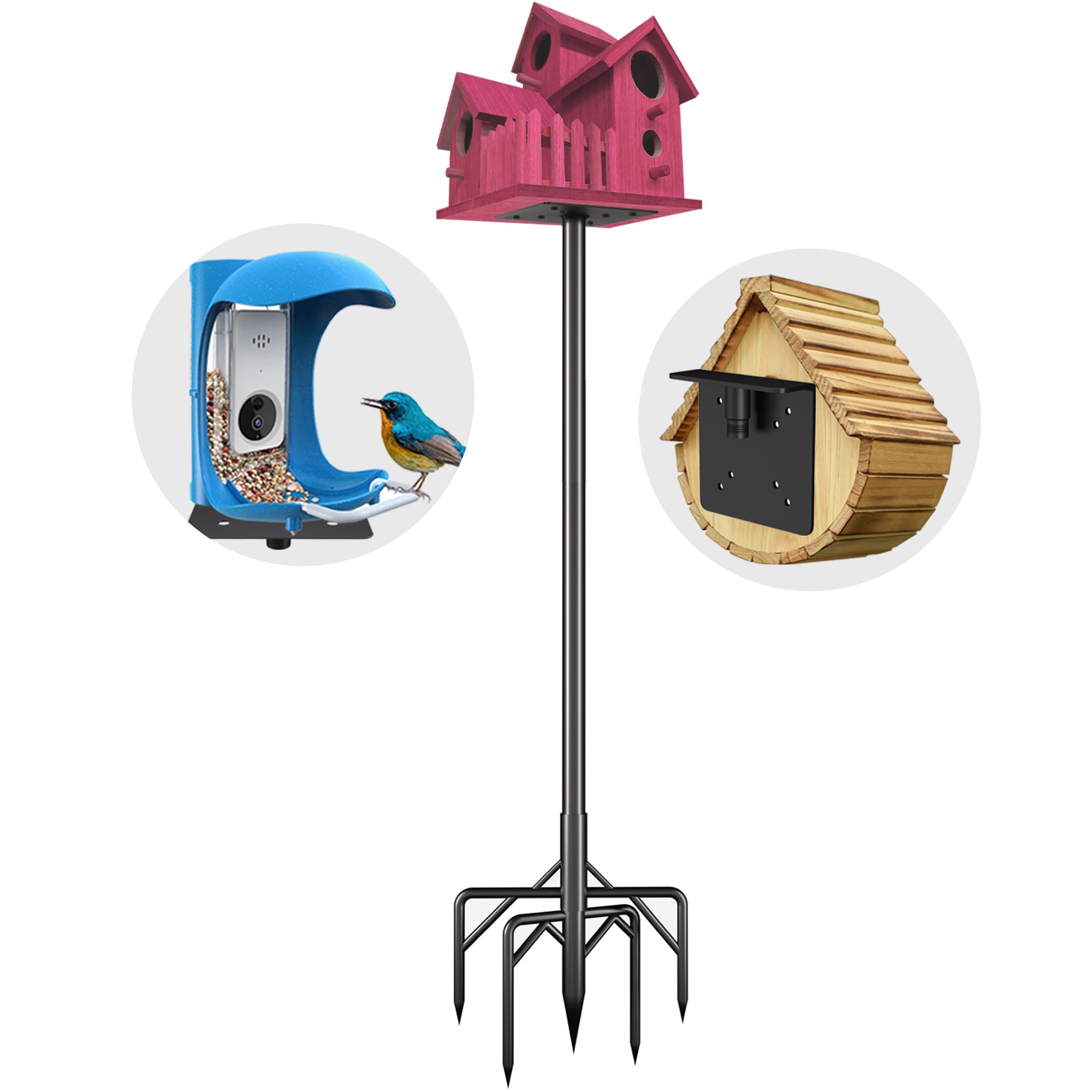 Bird Feeder Pole Kit, 79 Inch Bird House Pole for Outdoors Heavy Duty,5 Base Prongs Adjustable Birds Feeder Stand for House