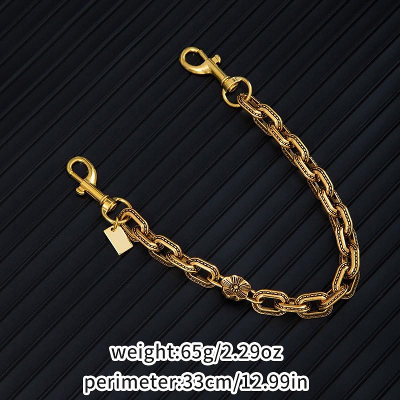 Vintage Gold Tone Bag Chain, Retro Floral Embossed Bag Strap & Keychain, Fashion Square Bag Accessory for Handbags, Backpacks & Keys image 3