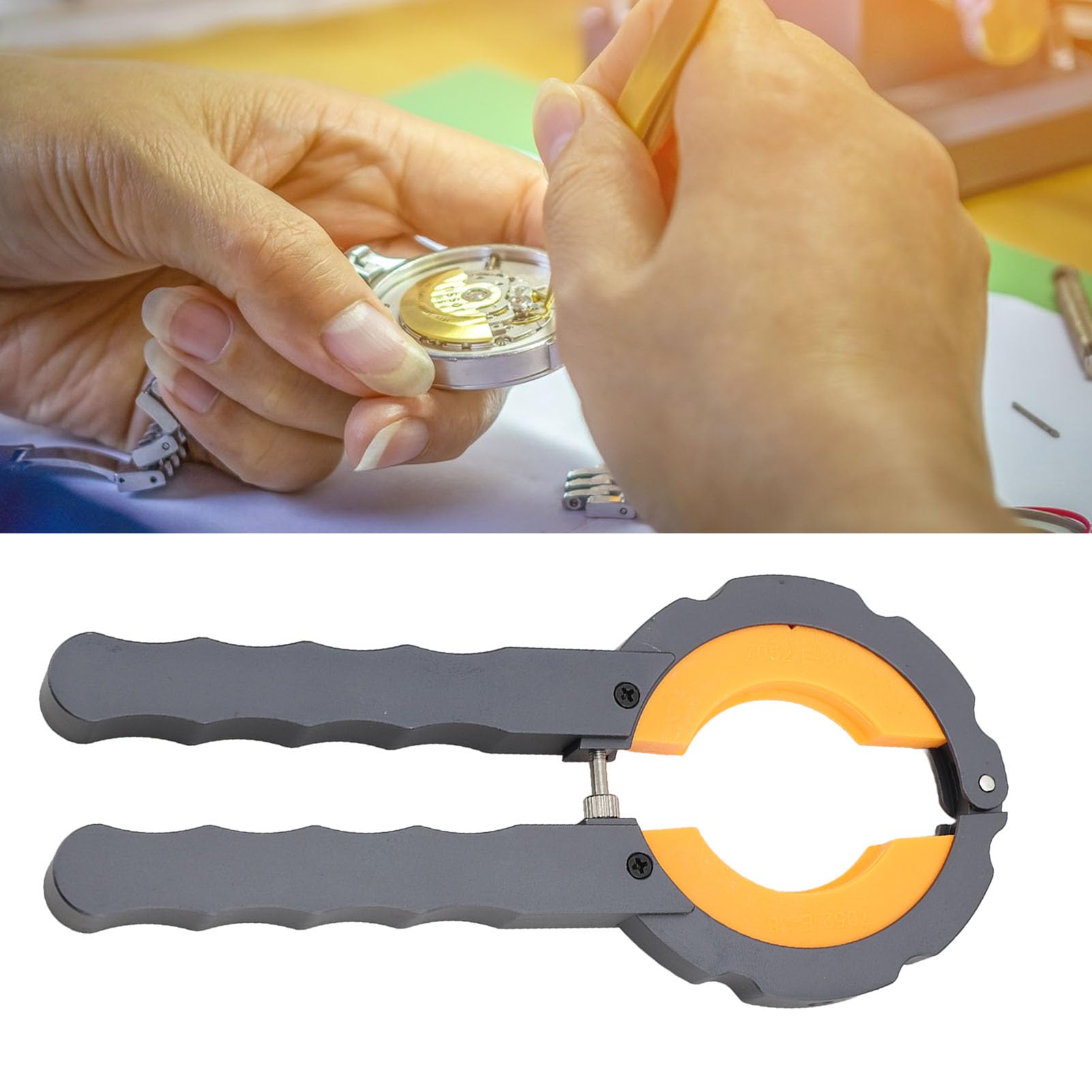Removedor de bisel de reloj con mango de aleación de 6,5 pulgadas y 6 pares de cabezales de plástico, abridor de anillos de bisel de reloj para reparación profesional de