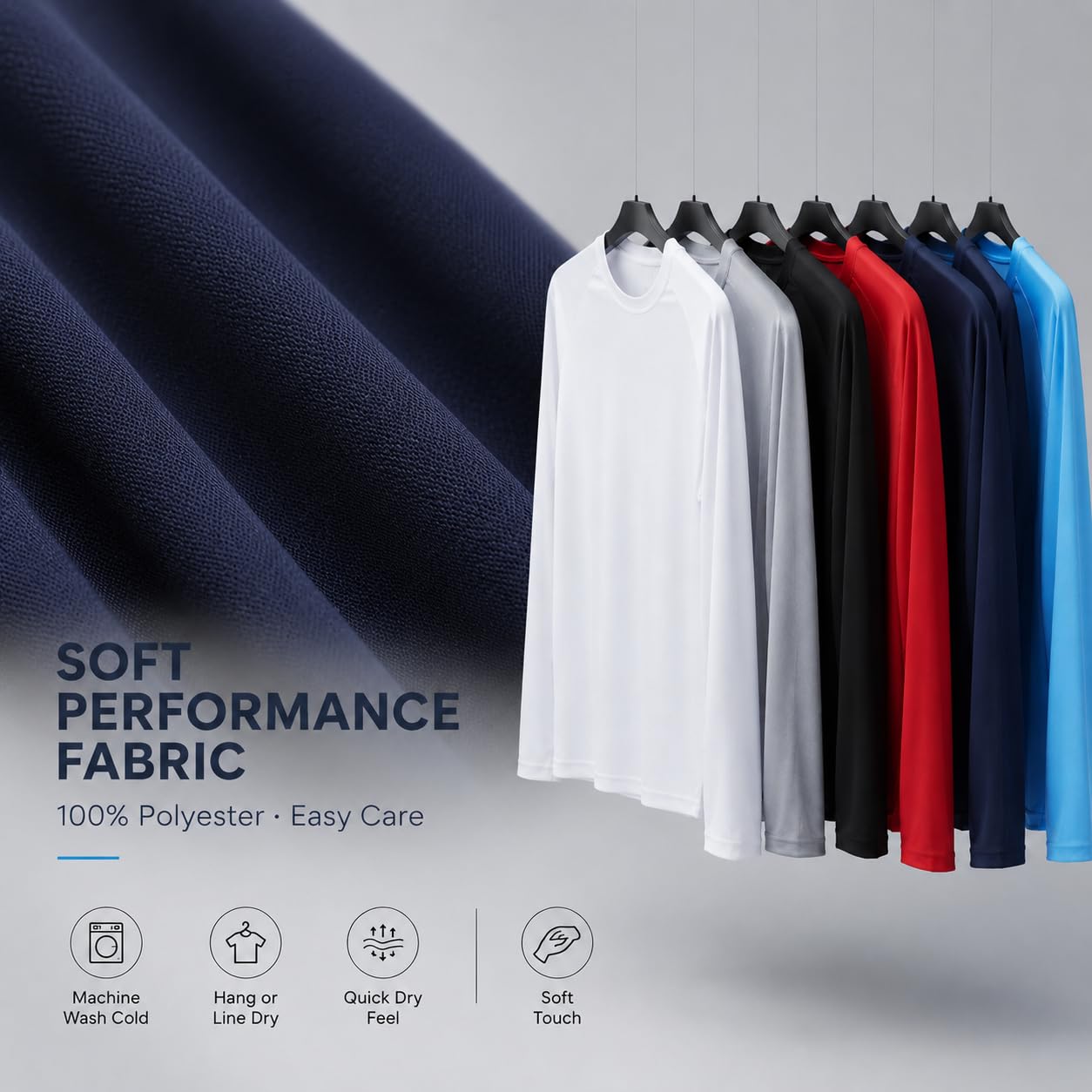 OYGSieg Paquete de 6 camisetas de manga larga para hombre que absorben la humedad UPF SPF protección solar camisetas de entrenamiento camisetas casuales