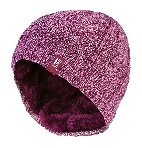 Heat Holders - Womens Thermal Fleece Cable knit winter hat 3.4 tog - One Size (Rose)
