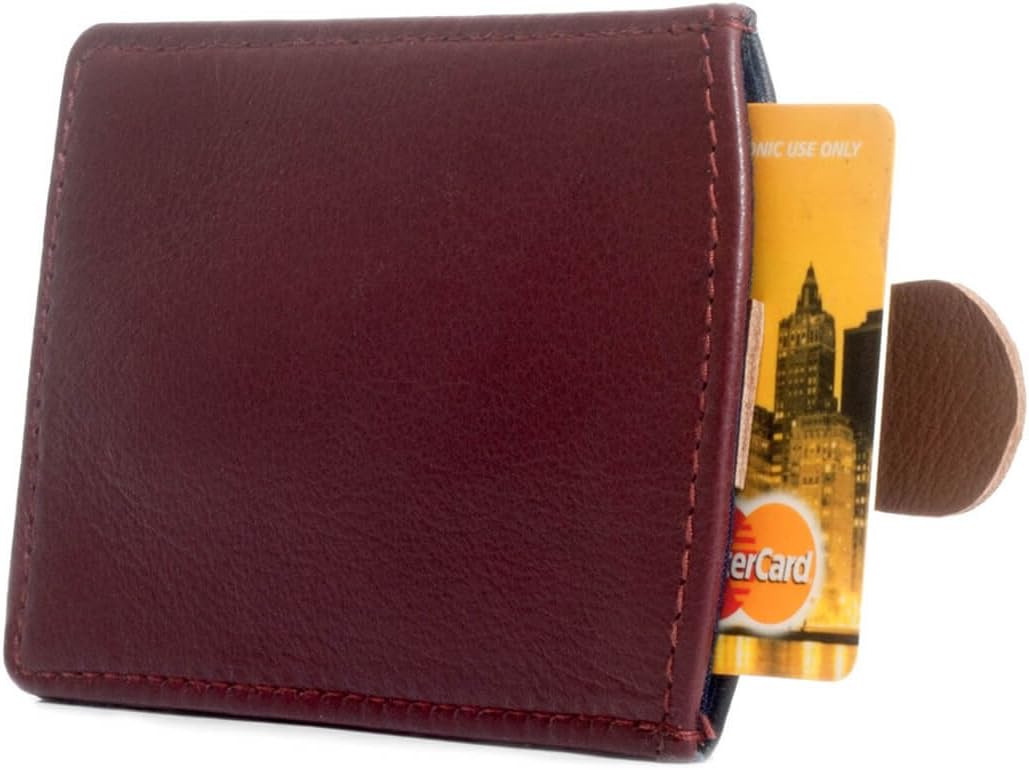 Ultra Slim Leather Wallet Case Credit Card Holder Sleeve Pull Tab (Maroon, Navy Blue, Caramel Brown)