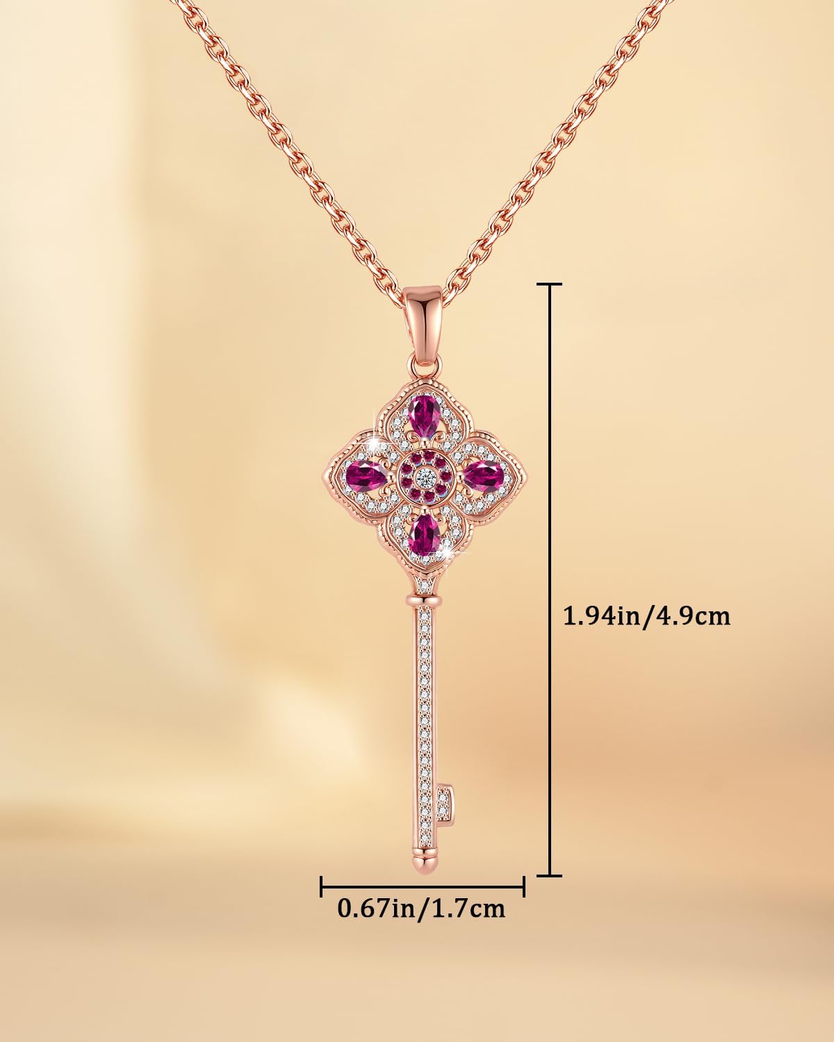 Personalized Key Necklace with Birthstone | Rose Gold Sliver Plated Special love for Girlfriend, Wife, Mom - Romantic Gifts for Anniversary, Birthday - Image 2