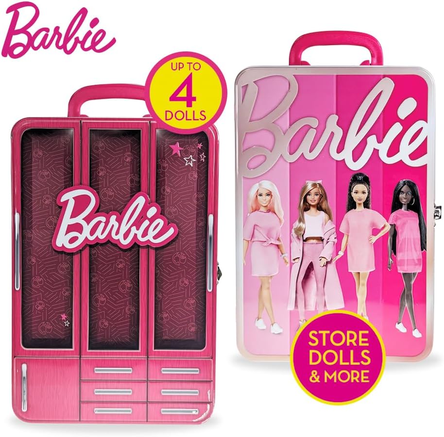 Barbie Metal Toy Storage Case Store it All - Compatible with other Dolls, for Kids Girls Ages 3 and Up, BBDS6