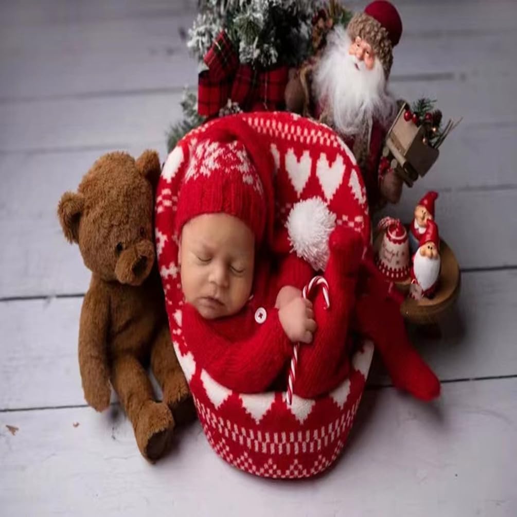 Newborn Photography Props Outfits Christmas Hat Leggings Infant Baby Boy Girl Photoshoot Costume