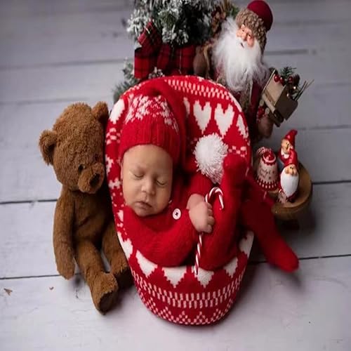 Vista 119 de Ropa de Navidad para recién nacido, accesorios para sesión de fotos, ropa de ganchillo, pantalones de sombrero rojo de Papá Noel, accesorios