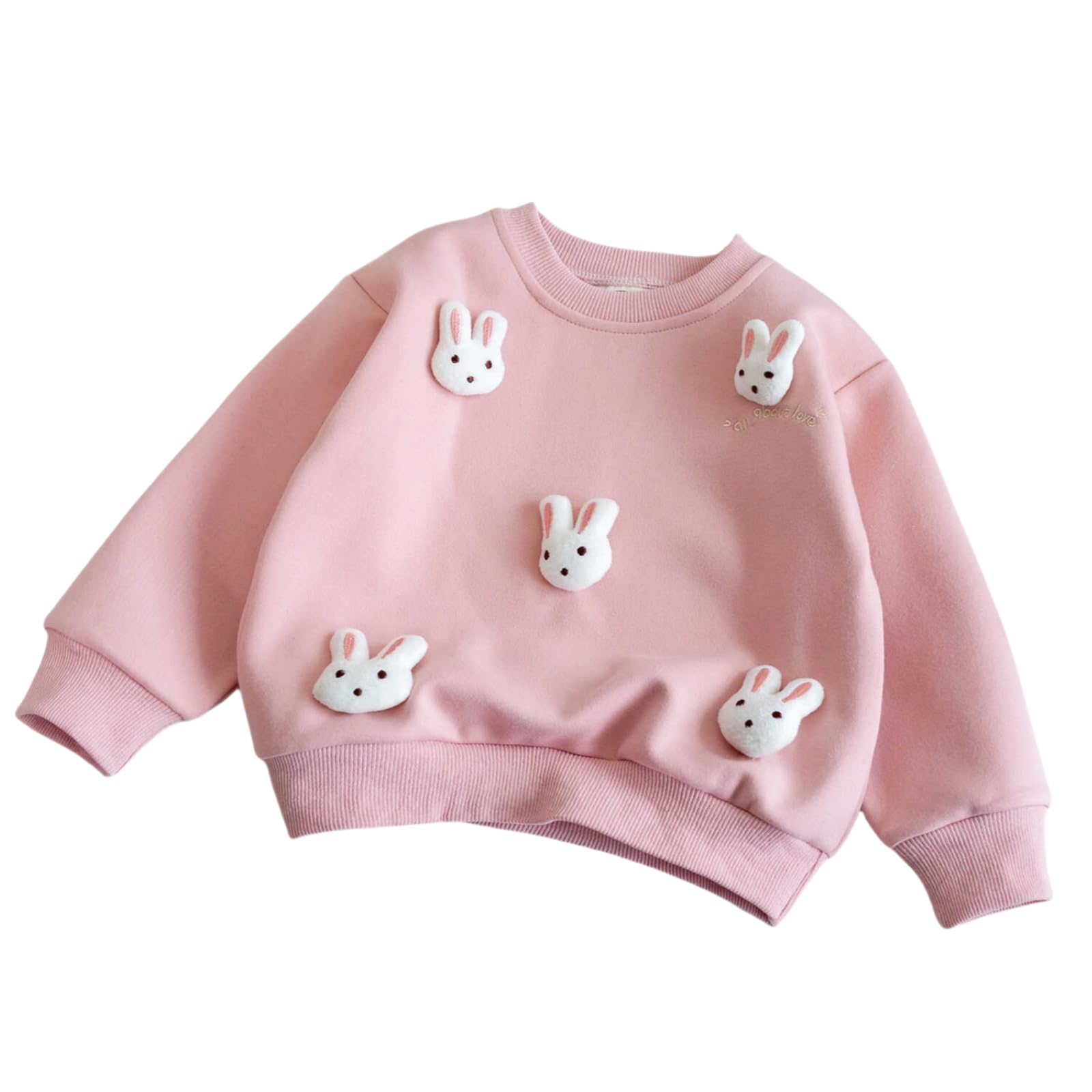 Cute Sweatshirt Babymädchen mit 3D Hase Pullover Kinder Kawaii Sweatjacke ohne Kapuze Hoodie Langarm Pulli Rundhals Lässig Oberteile Baumwolle Kleidung
