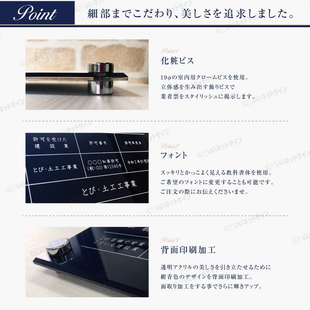 Amazon | いいネットサイン 建設業の許可票 壁付け型 青 H35