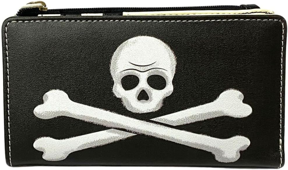 Loungefly Captain Hook Pirate Skull Peter Pan All-Over-Print Faux Leather Flap Wallet with Snap Closure