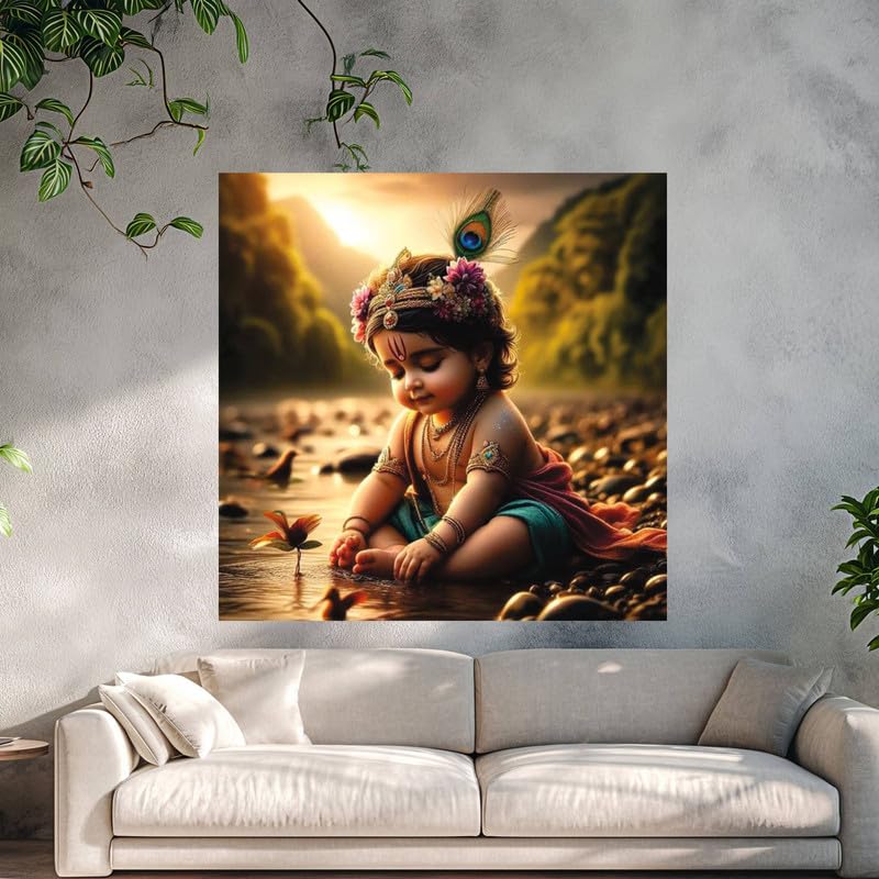 Image of British Terminal Cute little Bal Gopal Baby God Krishna| Kanha Ji | Laddu Lord Makhan Chor Painting Religious Poster for Pregnant Women for wall (matt thin vinyl,sticker,multicolor,unframed)| bj33