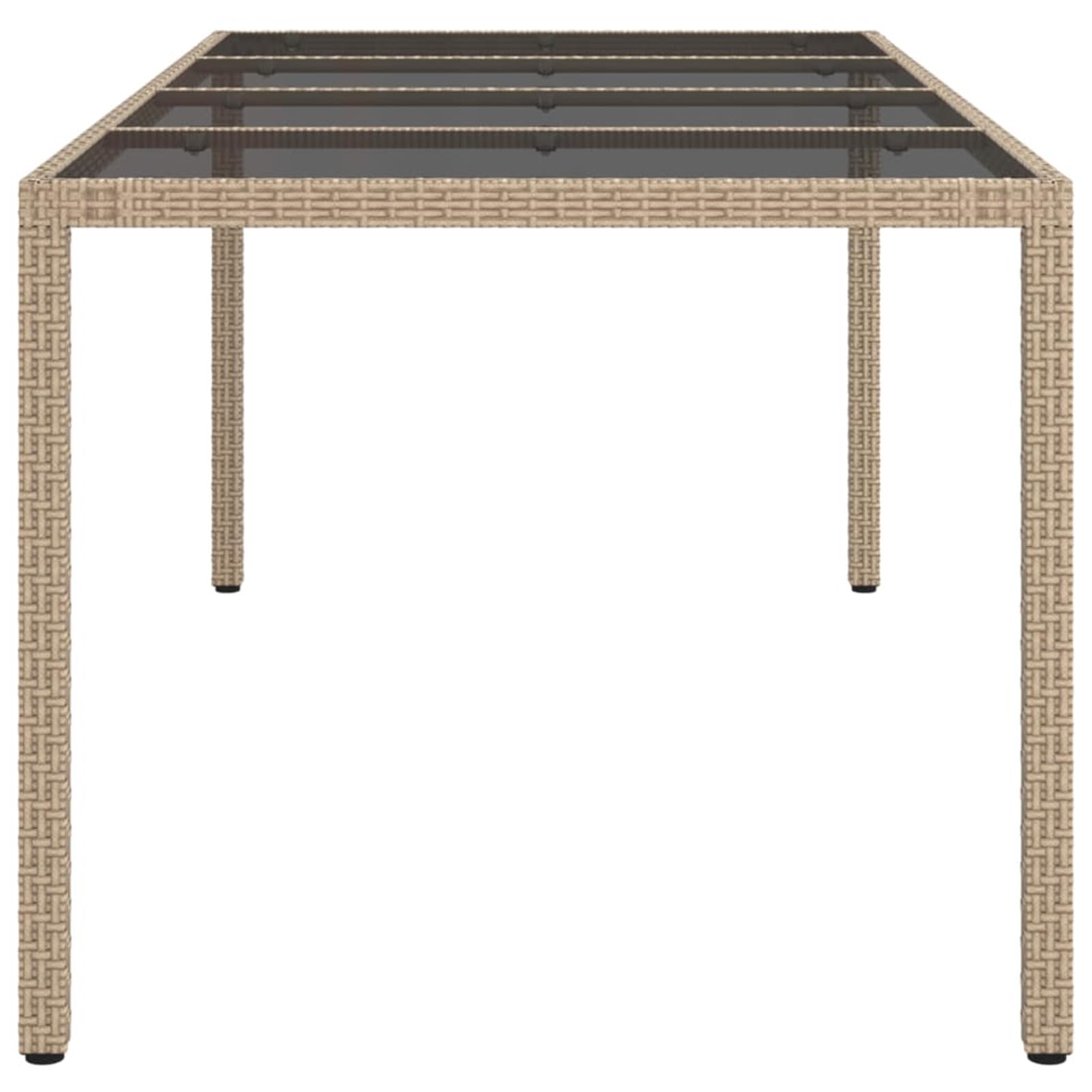 Homgoday Mesa de jardín beige 190 x 90 x 75 cm cristal templado poliratán, mesa de exterior, mesa de terraza, mesa de comedor, mesa de jardín, mesas exteriores