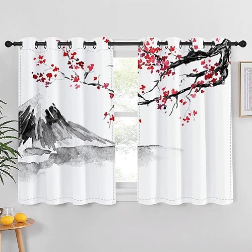 DORCEV Cortinas de ventana con flores de ciruelo rojo, oriental, asiático, chino, pintura tradicional, arte clásico, cortinas creativas naturales, disponible en Yaxa Colombia