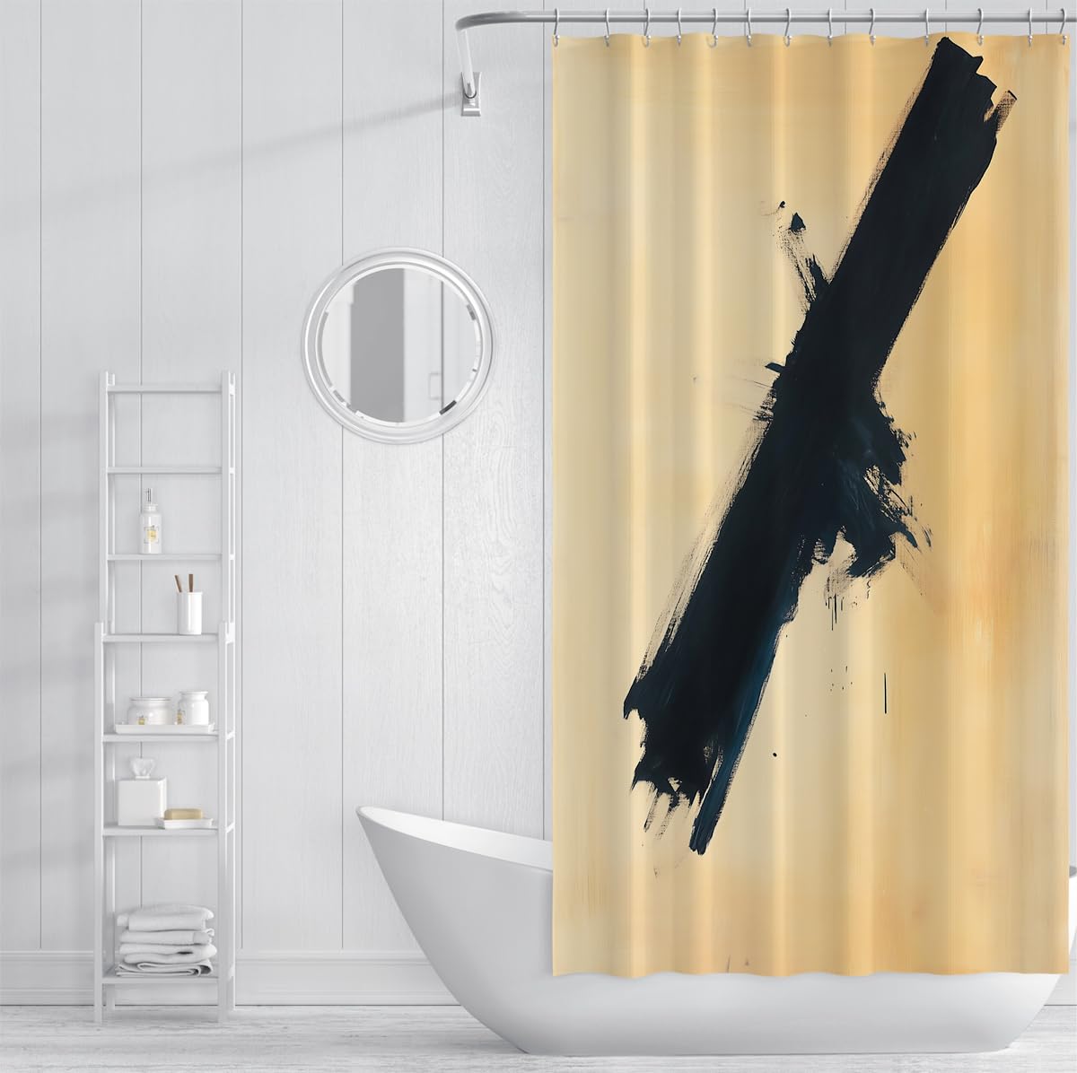 Modern Minimalist Beige Schwarz Schrägstrich Duschvorhang 150x200cm