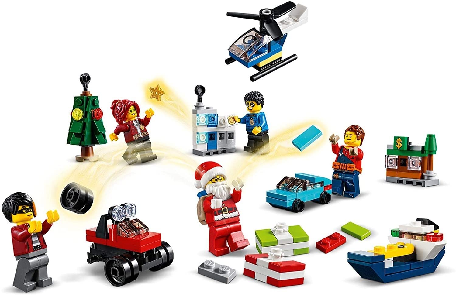 LEGO 60268 City Le Calendrier de l'Avent 2020 mini jeu de Construction de Noël avec des Véhicules Mirco, Traîneau et la Planche du Père Noël