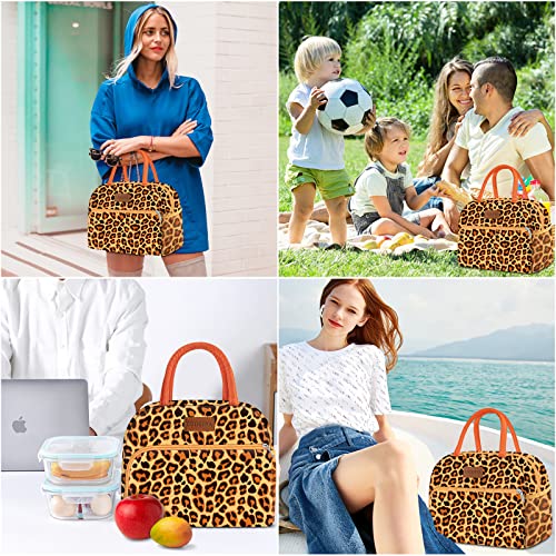Lunch Bag Women, Insulated Lunch Box Tote Bag For Women Adult Men, Reusable Small Leakproof Cooler Cute Lunch Box Bags For Work Office Picnic Or Travel(Orange Leopard) #TOP3