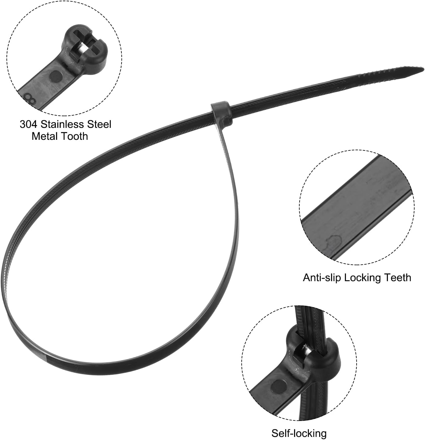 MECCANIXITY Cable Zip Ties 5/16 Inch, 100 Pcs 16 Inch Metal Tooth Self-locking Wire Ties for Cord Management Indoor Outdoor, Tensile Strength 100 lbs, Black