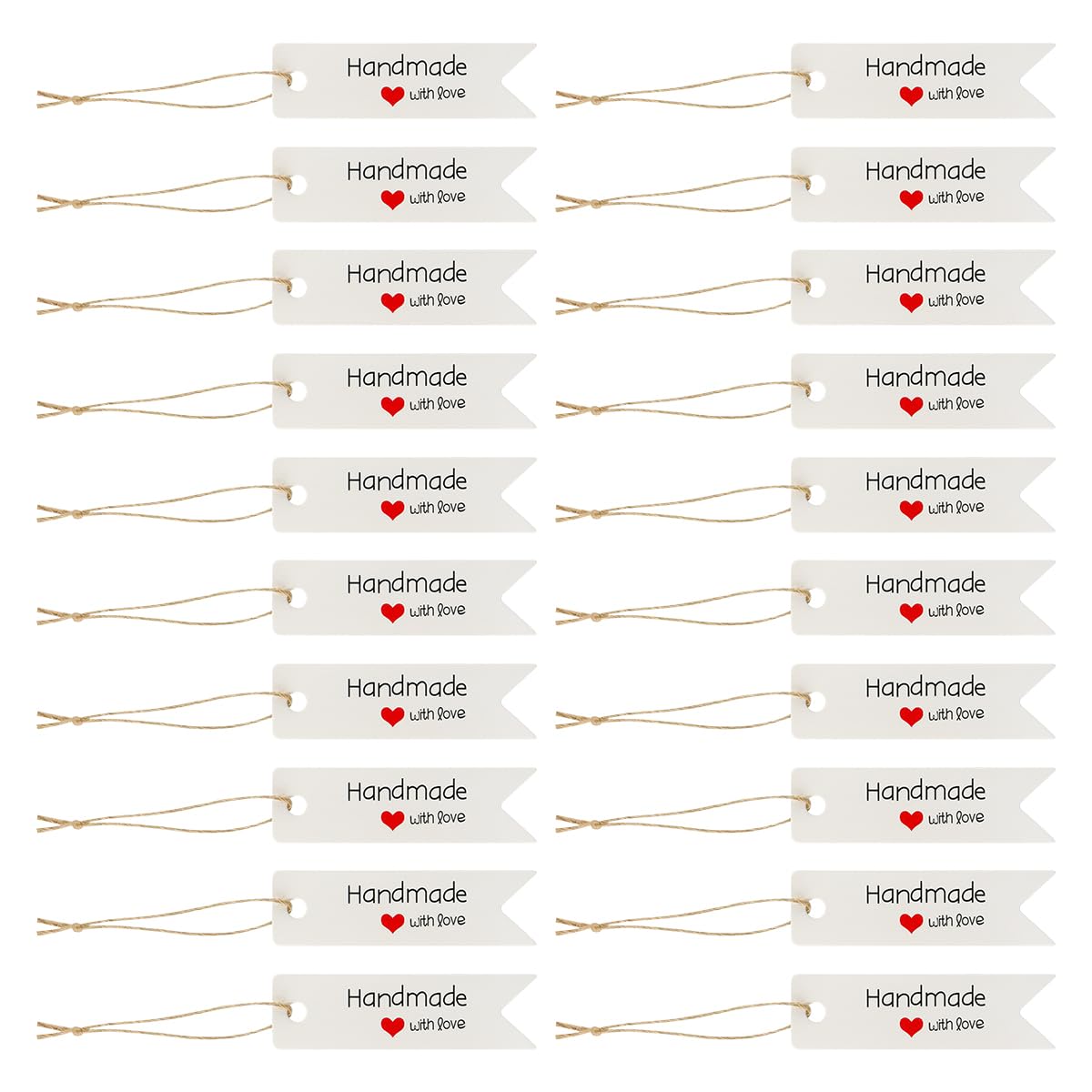 Bojueshaw 100pcs Handmade Gift Tags,Kraft Paper Love Labels,Thank You Cards with Twine,Vintage Labels for Crafts Valentines Tags(White)