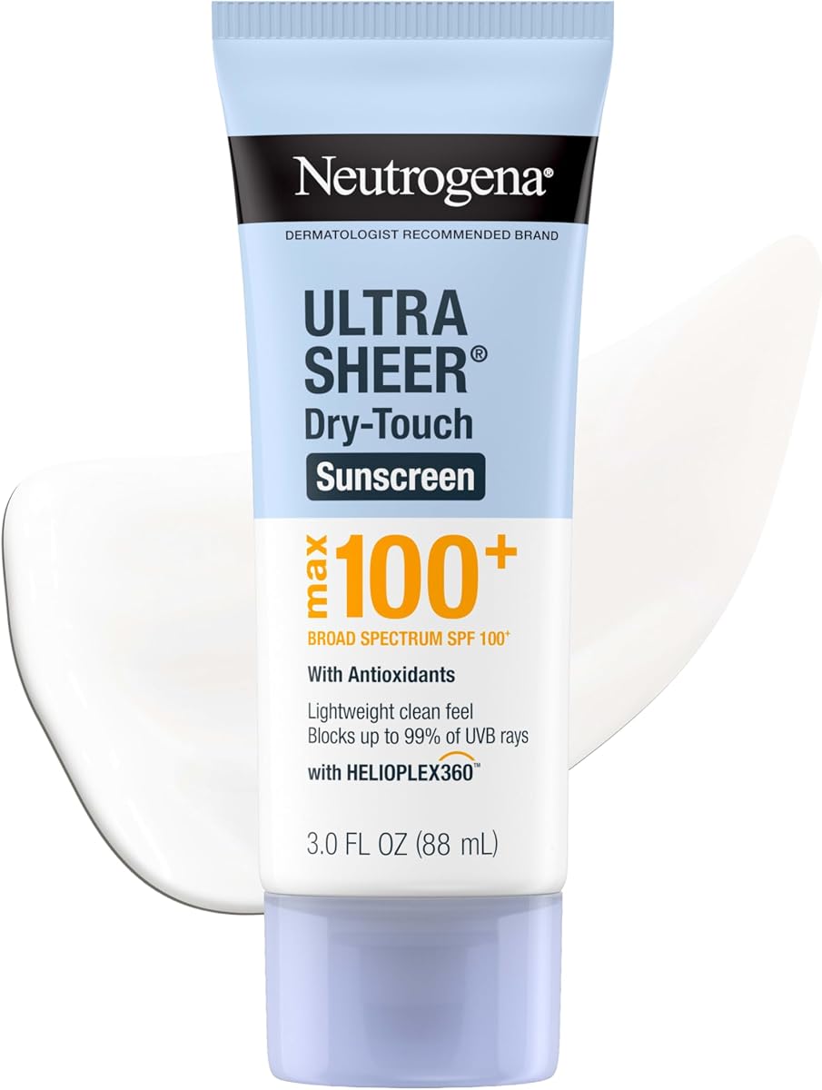 Neutrogena Ultra Sheer Dry Touch Sunscreen Lotion, Max SPF 100+, 3 fl. oz | Broad Spectrum for UVA/UVB Protection, Lightweight Sunscreen, Non-Greasy Formula, Oxybenzone-Free, Contains Antioxidants