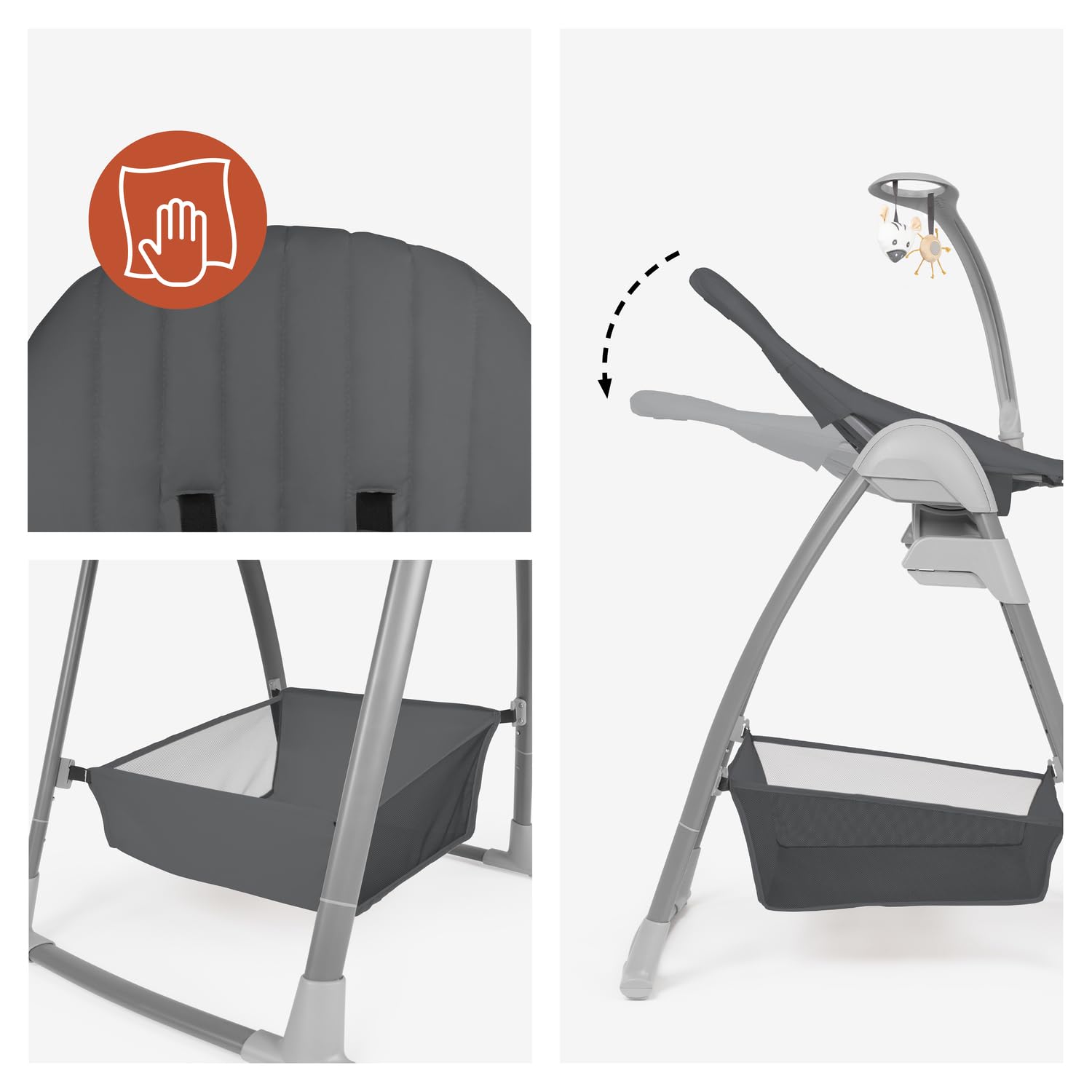 hauck Sit N Relax 3 en 1 Tronas de Bebe Plegables desde Nacimiento hasta 15 kg - con Hamaca para Recién Nacido - Balancín - Arco de Juegos - Bandeja - Ruedas y Cesta - Altura Regulable