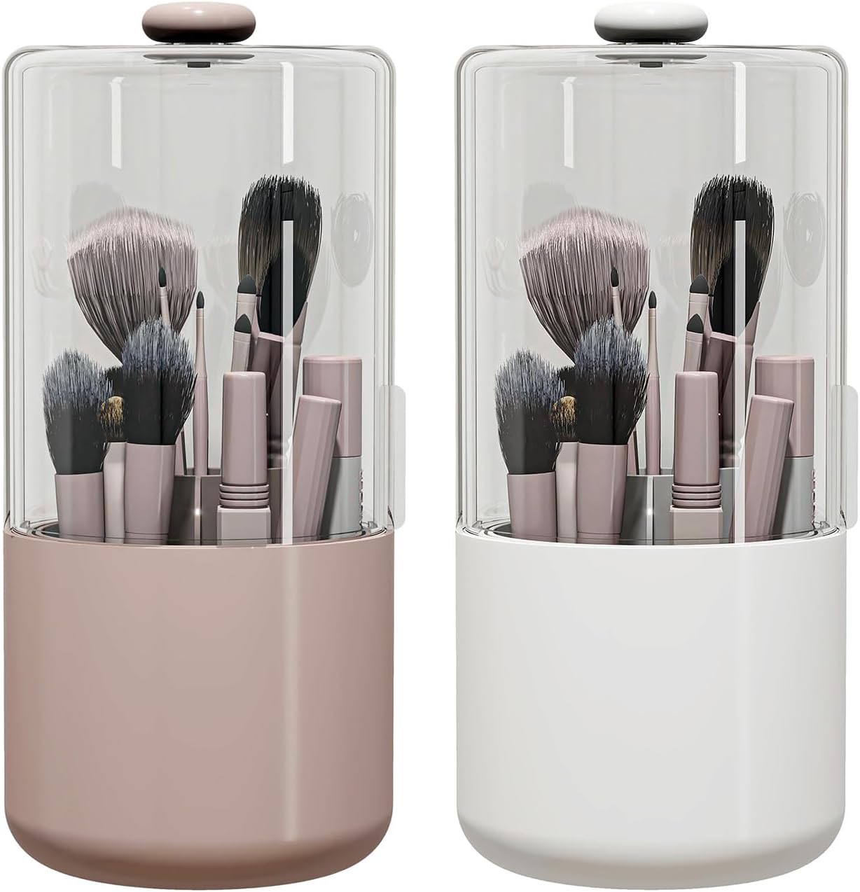360 Degree Rotating Makeup Brush and Toothbrush Holder with Cover Storage Container for Bathroom Toothbrush Organizer