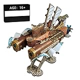 DIY Fantasy Airship, Creative Handmade Masterpiece 20,000 Leagues Under The Sea, 3D Steampunk Wooden Jigsaw Puzzle Toy, Handmade Model with Tools Included (400+PCS/Yellow/Static)