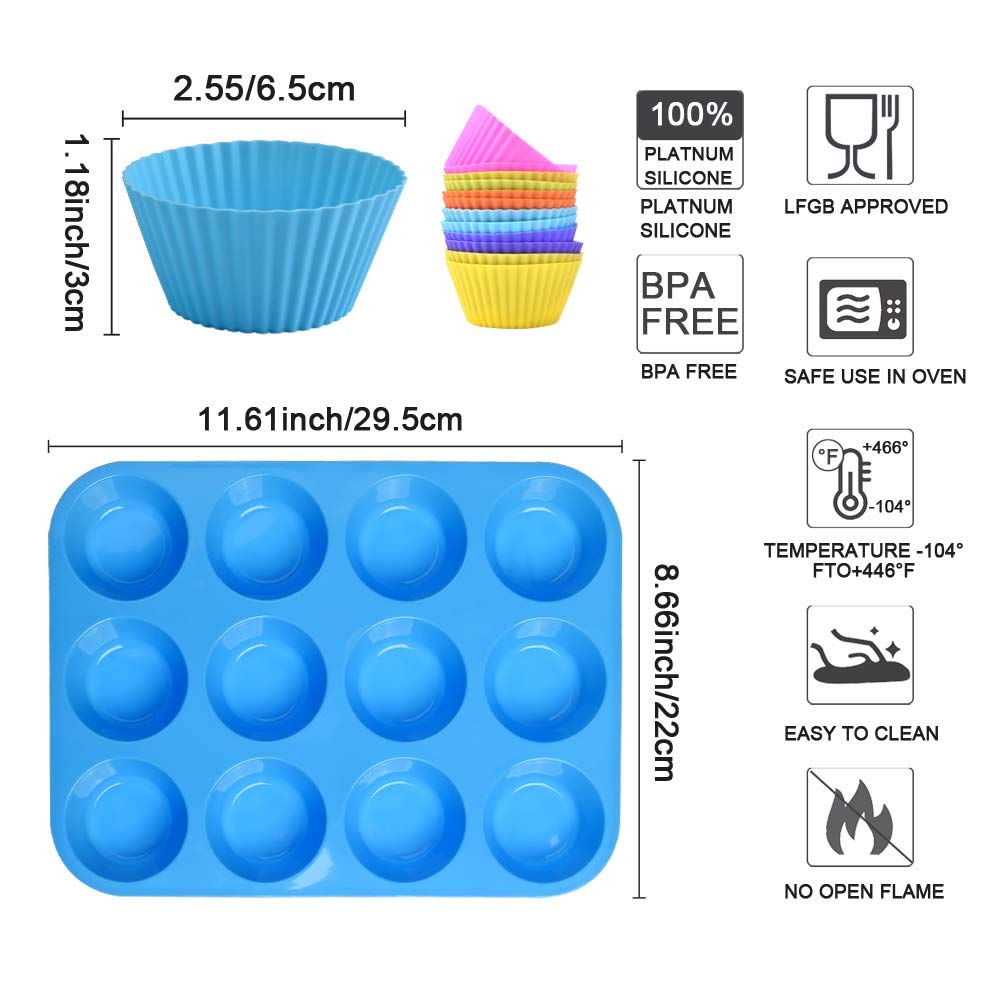 LLNRC Silikon Muffinform 12er Set - Mini Backförmchen, Antihaft, Blau