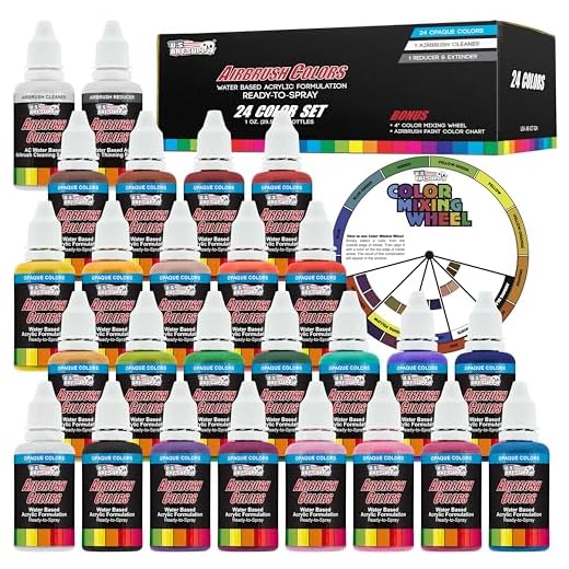 U.S. Art Supply 24 Color Acrylic Airbrush, Leather & Shoe Paint Set Opaque Colors plus Reducer, Cleaner & Color Mixing Wheel