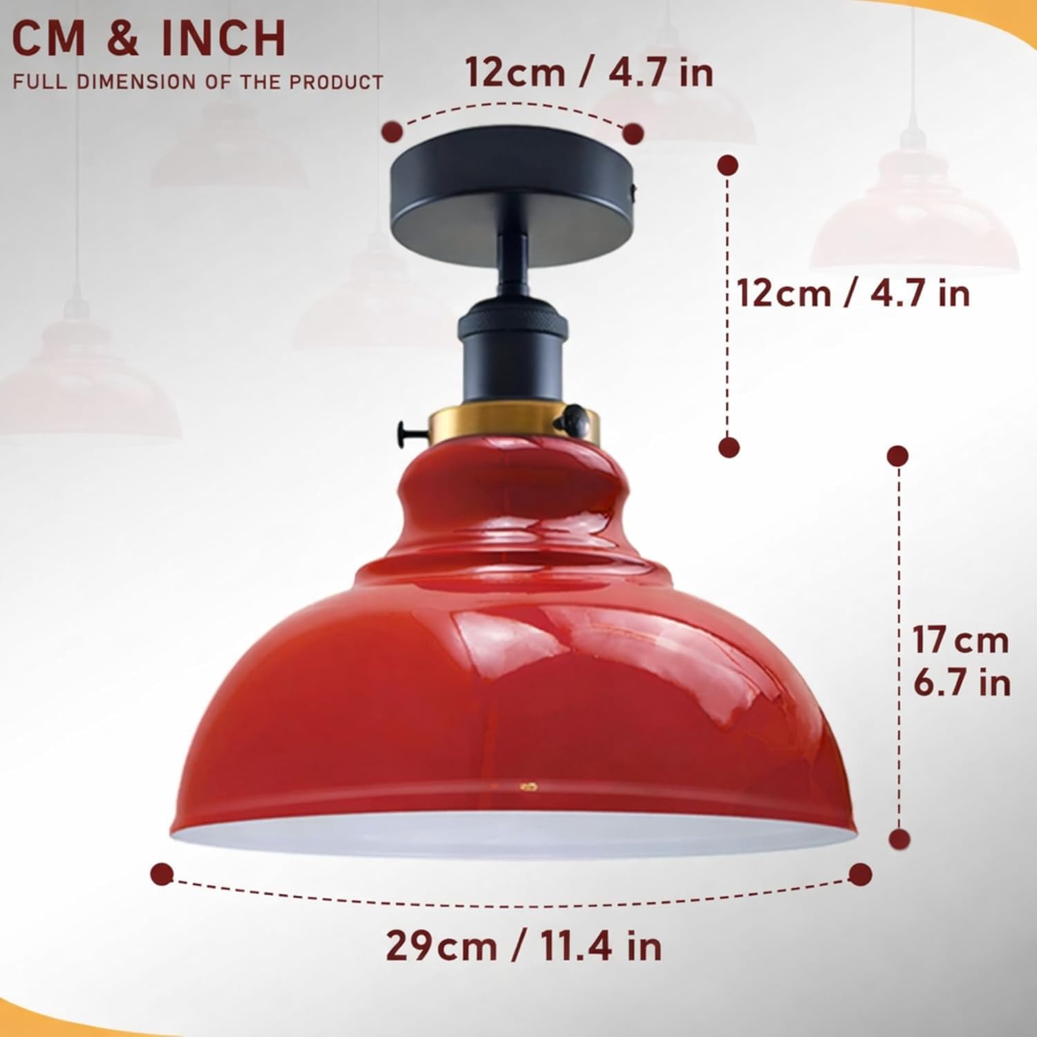 Semi Flush Mount Ceiling Light Fixture, Farmhouse Light Fixtures, Indoor Ceiling Pendant Light, 1-Light , 11.4" Dome Shade Ceiling Light for Porch, Entryway, Hallway, Foyer, and Gazebo (Blue)