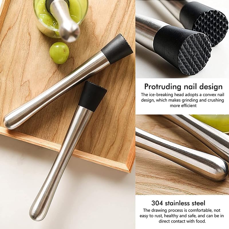 Miniatura 3 de Kitchen Rest Muddler para cócteles - Trituradora de frutas de acero inoxidable 304 de 8 pulgadas de largo, herramientas de barra para el hogar para